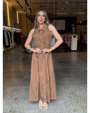 Vestido Longo Botões Fenda