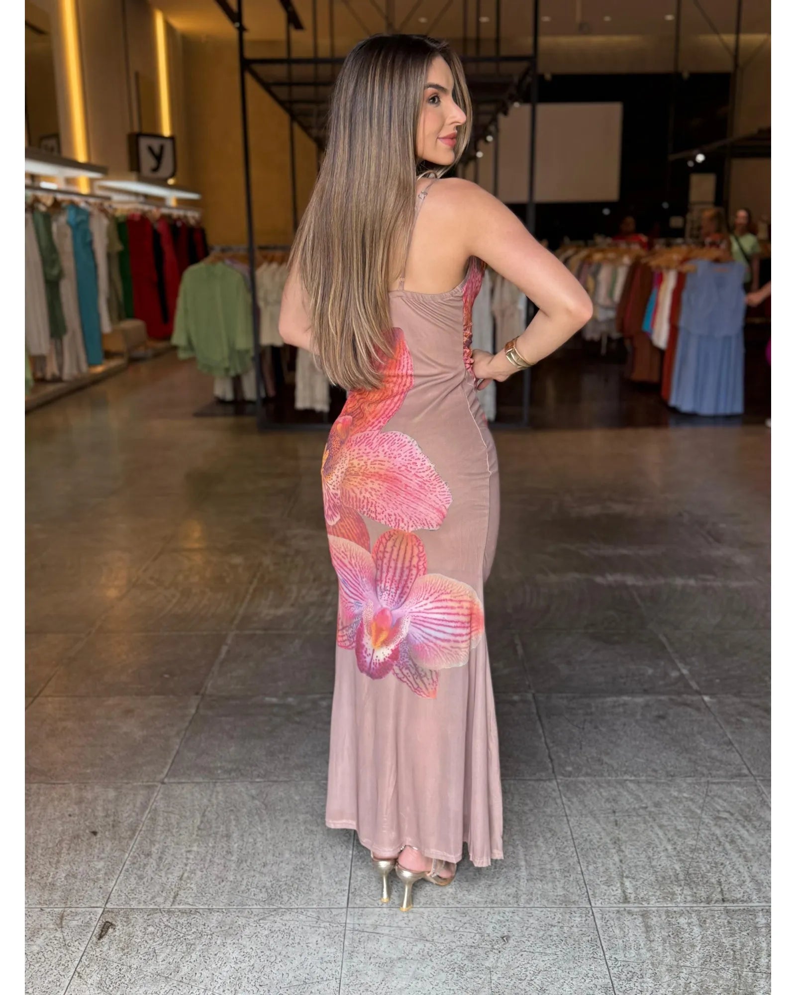 Vestido Longo Tule Floral