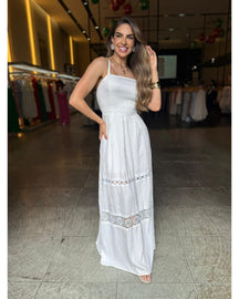 Vestido Longo Detalhe Bordado