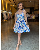 Vestido Curto Estampado Antonela Fundo branco/ azul