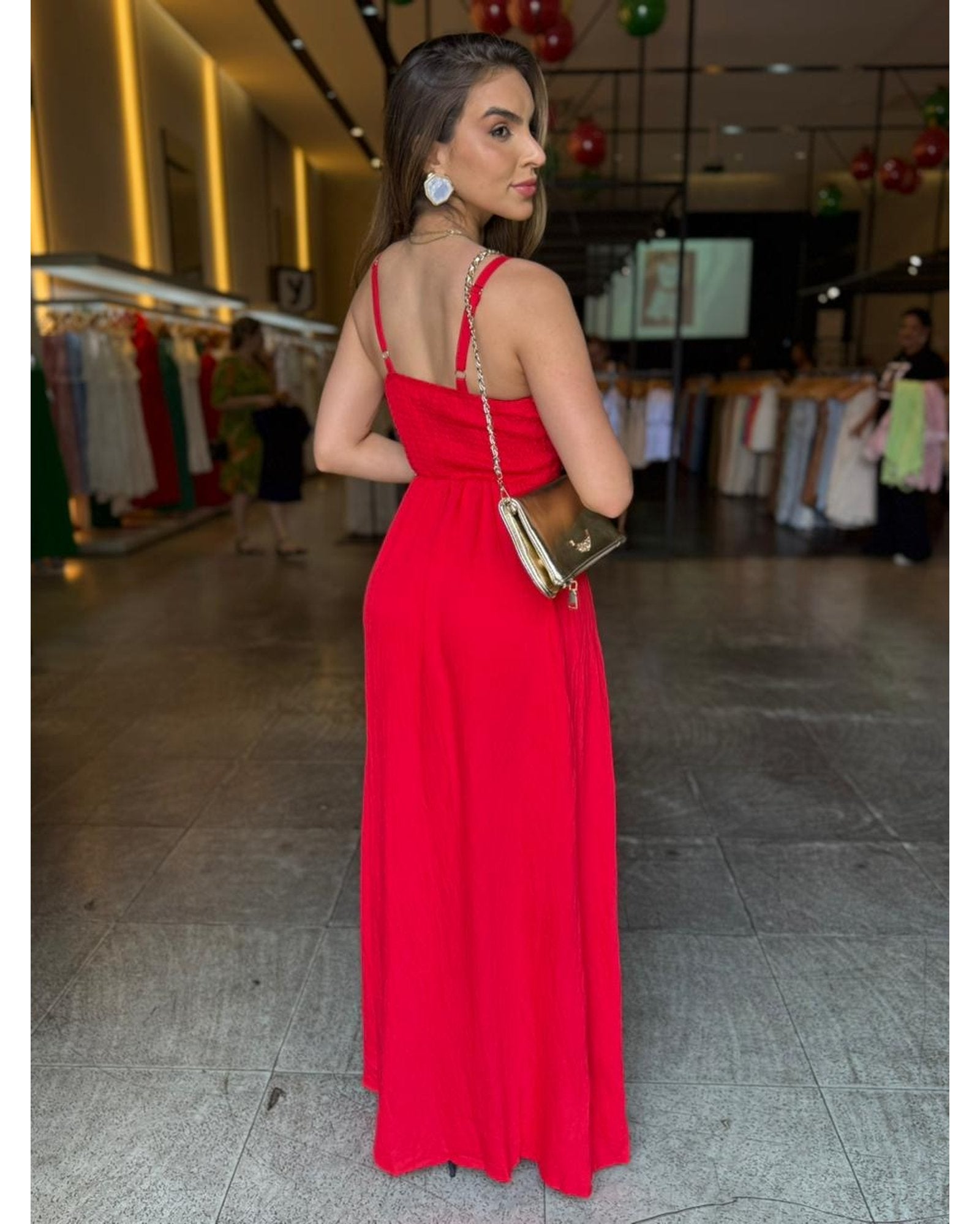 Vestido Longo Detalhe Bordado