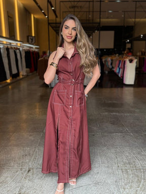 Vestido Longo Botões Fenda