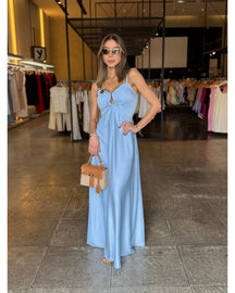 Vestido Longo Detalhe Decote