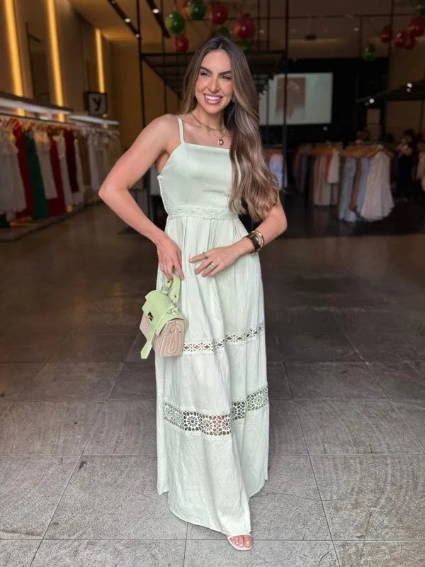 Vestido Longo Detalhe Bordado