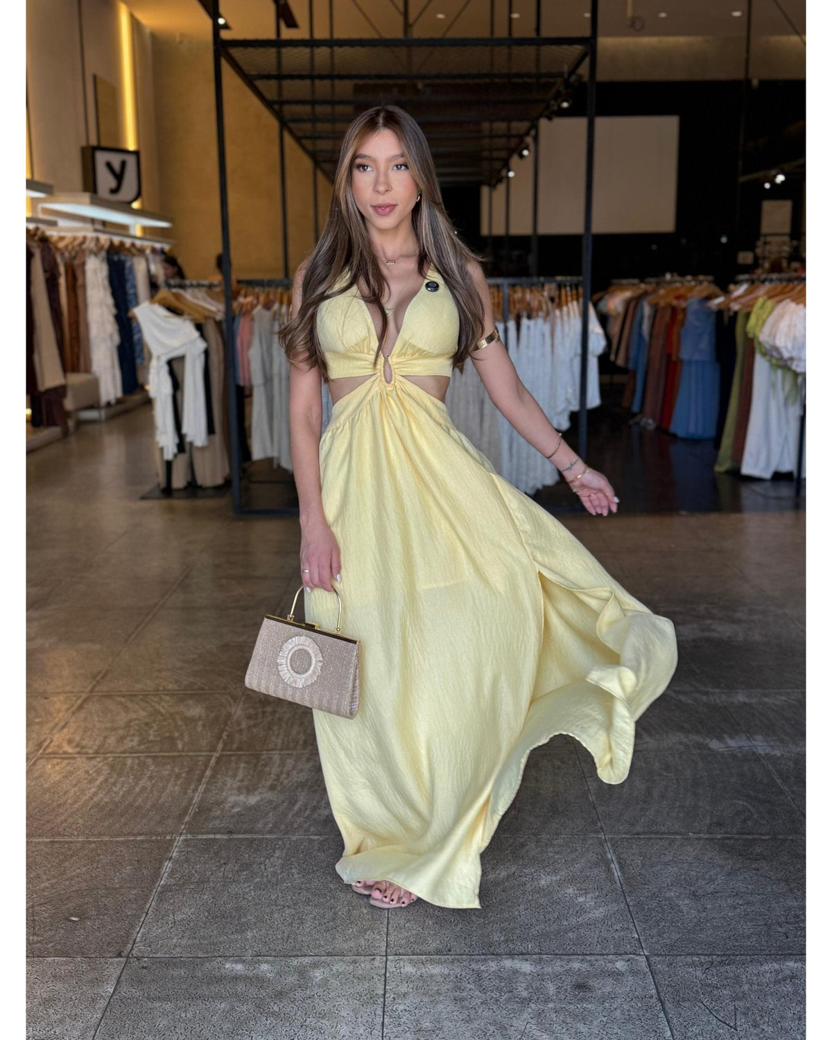 Vestido Longo Recorte Cintura