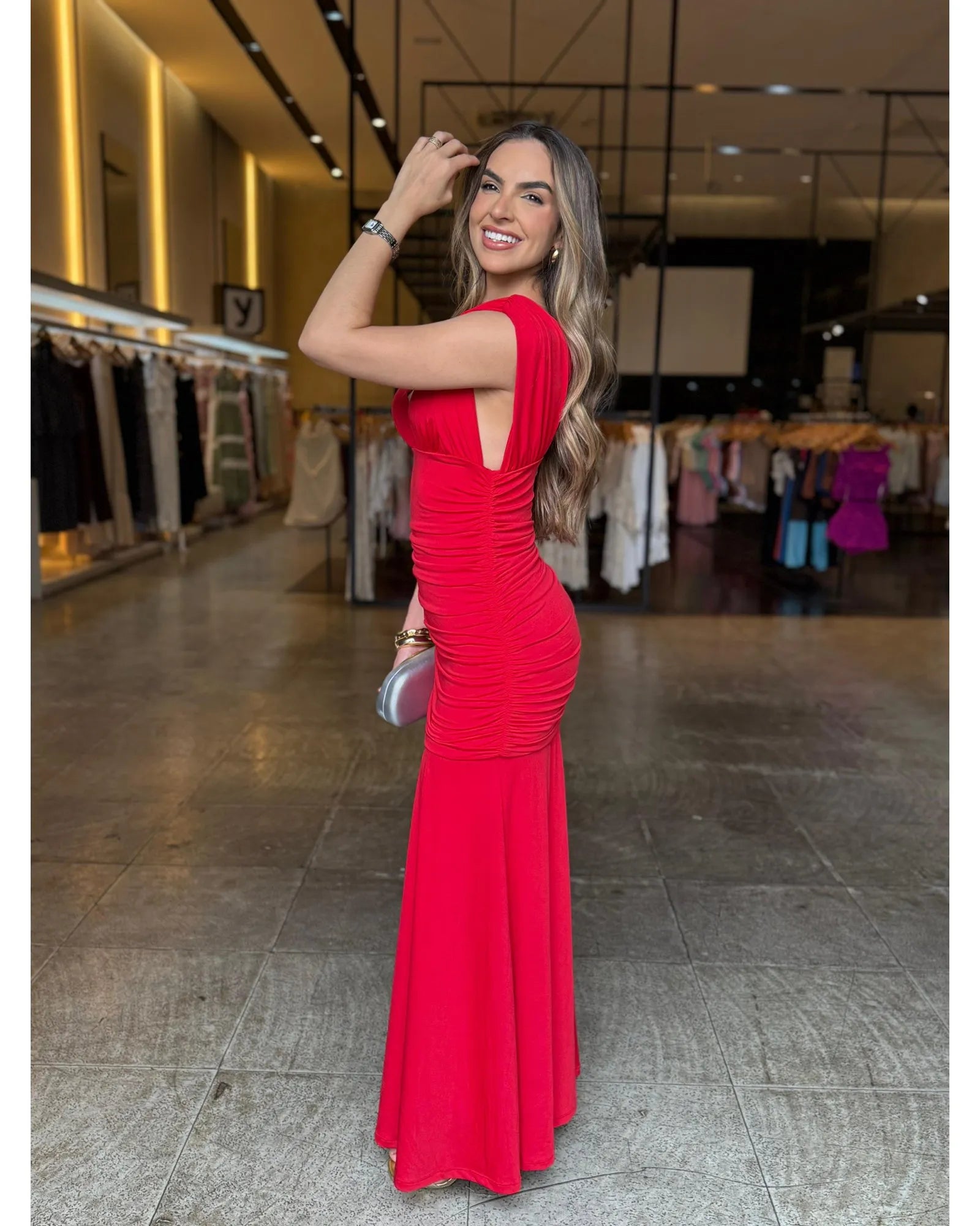 Vestido Longo Luxo Franzido