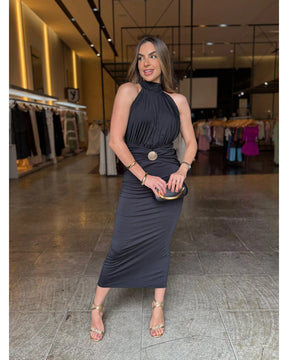 Vestido Mid Luxo Fivela